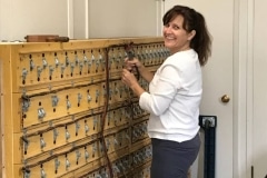 Caryn working on the great wind chests.