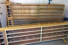 Wind chests for the new organ - a partially disassembled swell chest (foreground) and the great chests (behind)