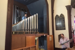 Allison and Tony install the Spire Flute rank.